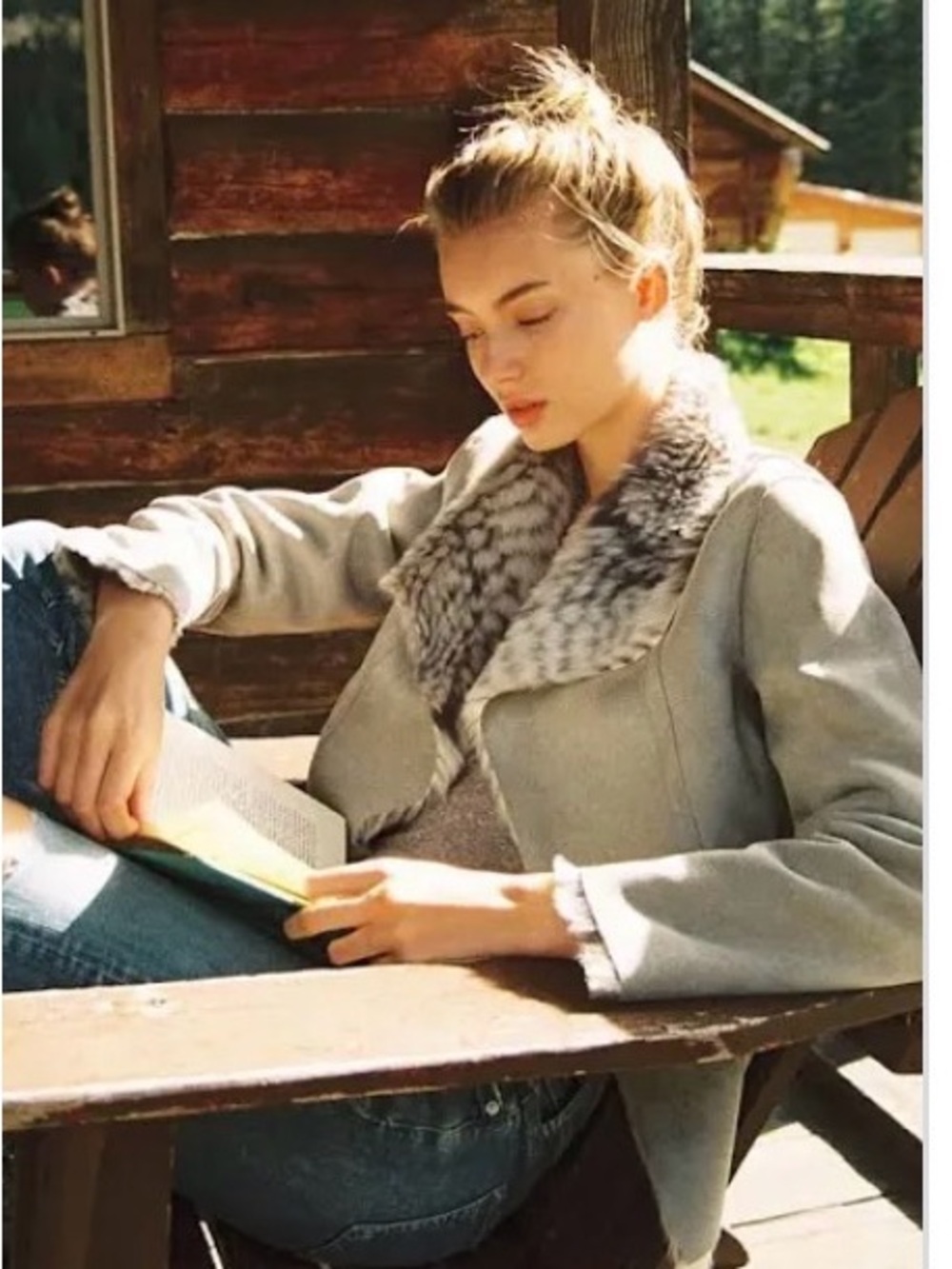 Faux Fur Lined Women's Jacket - Light Gray. Fully reversible. Suede and fur